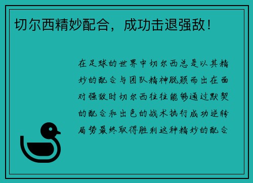切尔西精妙配合，成功击退强敌！