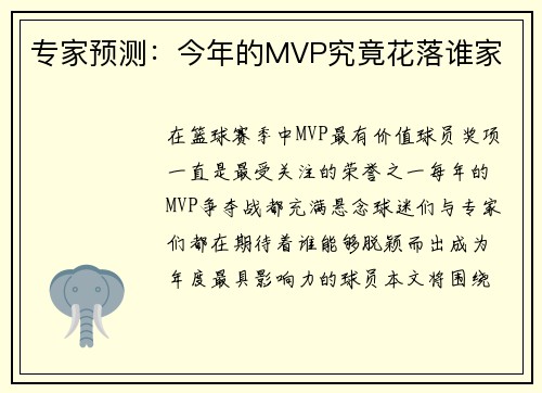 专家预测：今年的MVP究竟花落谁家
