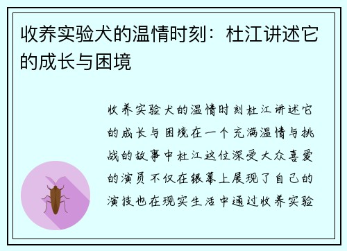 收养实验犬的温情时刻：杜江讲述它的成长与困境